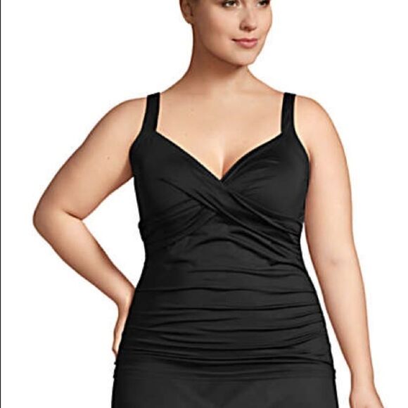 Land’s End Plus Size tankini V Neck wrap adjustable straps underwire blk Various - Picture 3 of 7